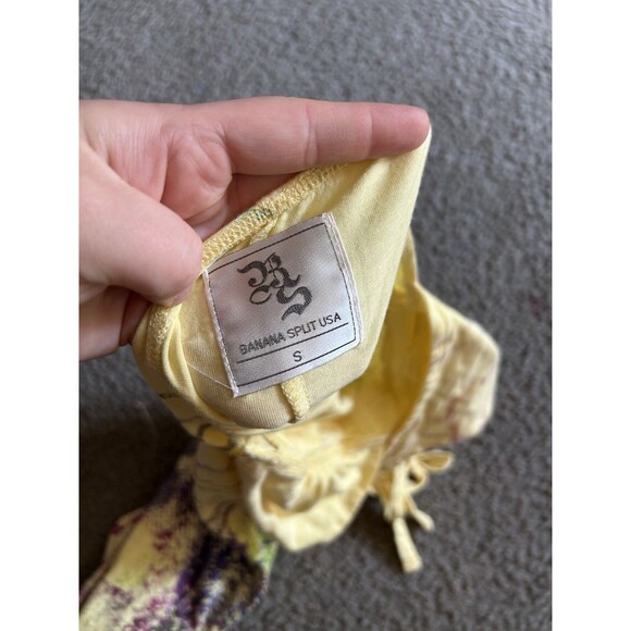 Graffiti Floral Yellow Women’s Halter Maxi Dress By Banana Split USA Sz SMALL - Picture 5 of 5
